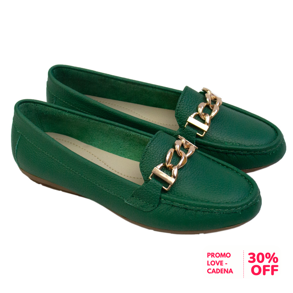 MOCASIN CHATO  CADENA VERDE HOJA
