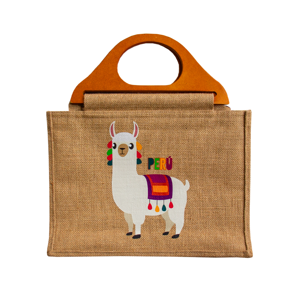 BOLSO YUTE LLAMA CON ASA DE MADERA