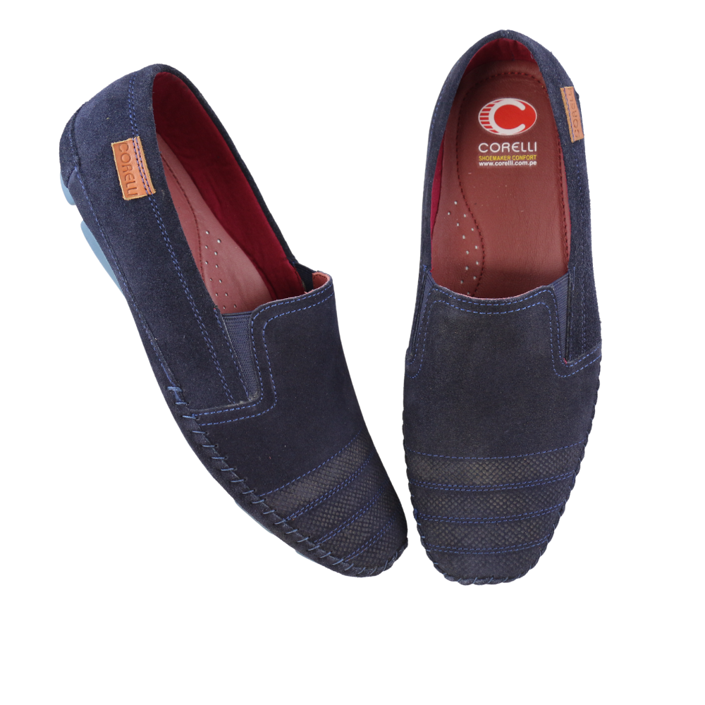 BLUE SUEDE ESPADRILLES - MAROON LINING